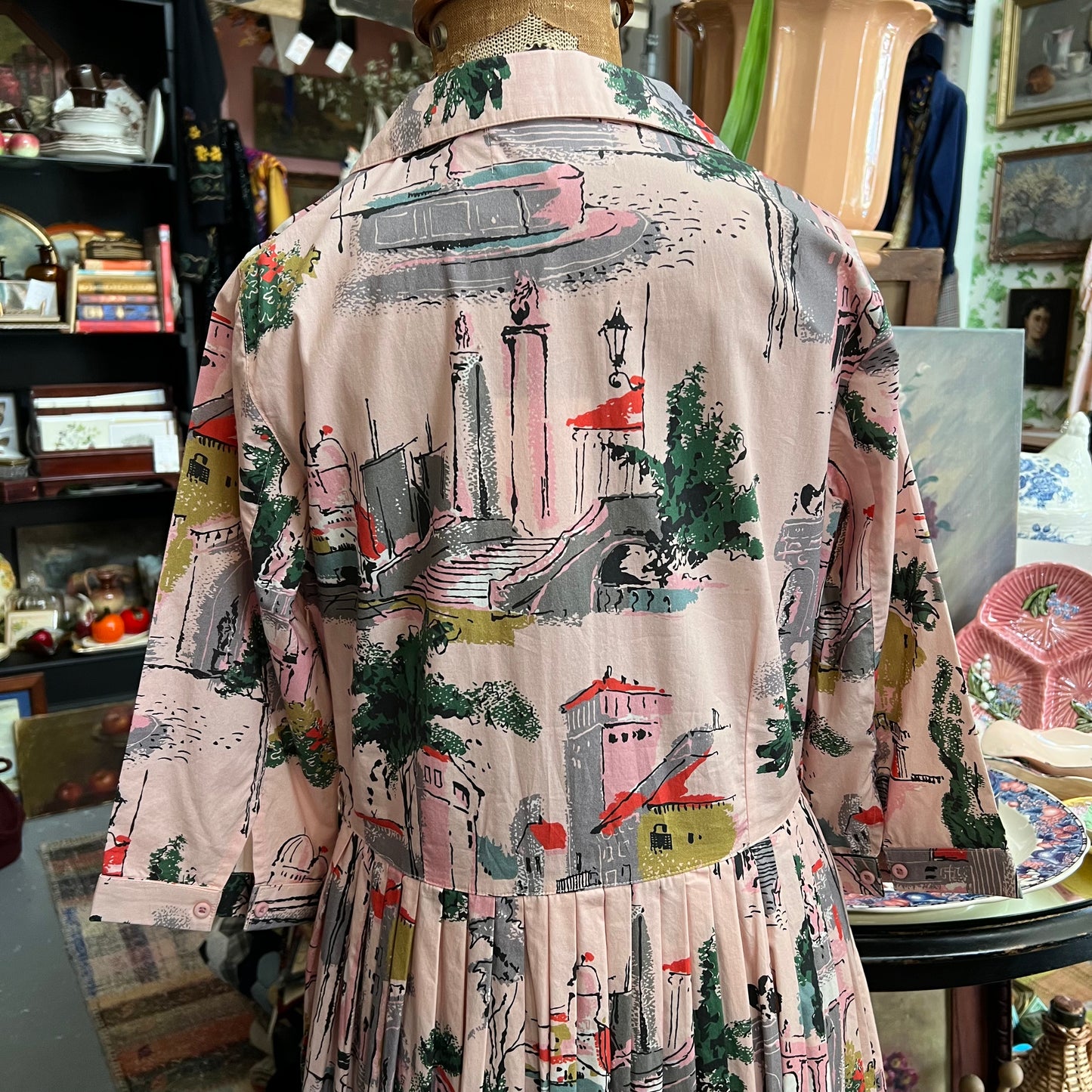 Lazybones Vintage Style Dress Pink Streetscape Organic Cotton
