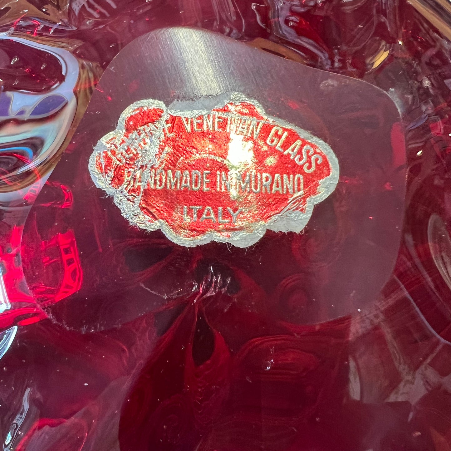 Vintage Retro Red Murano Art Glass Bowl Dish Italy