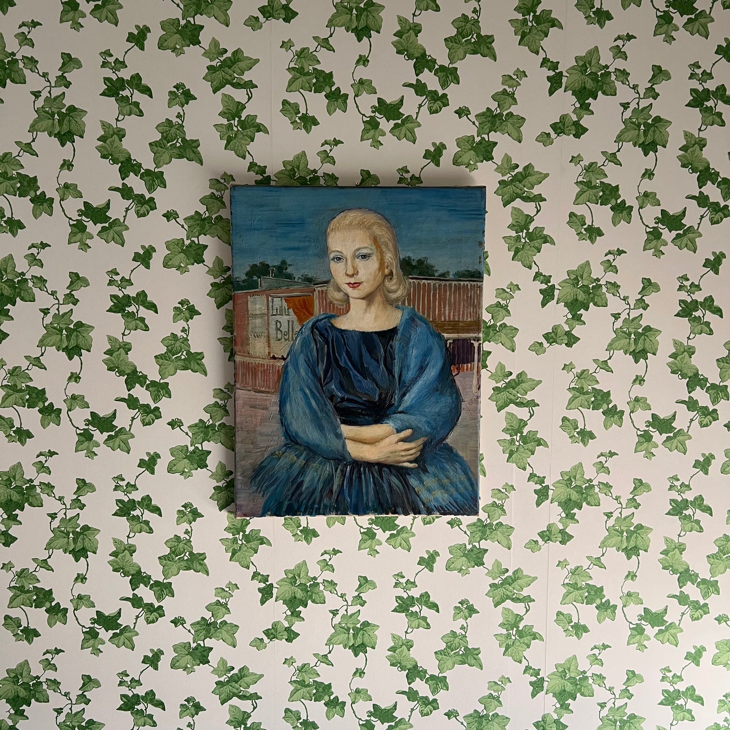 Vintage Oil Painting Portrait Girl in Blue