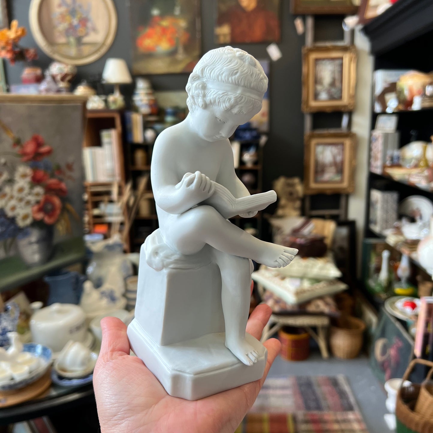 Vintage Parian Ware Seated Child Reading Statue Made in France