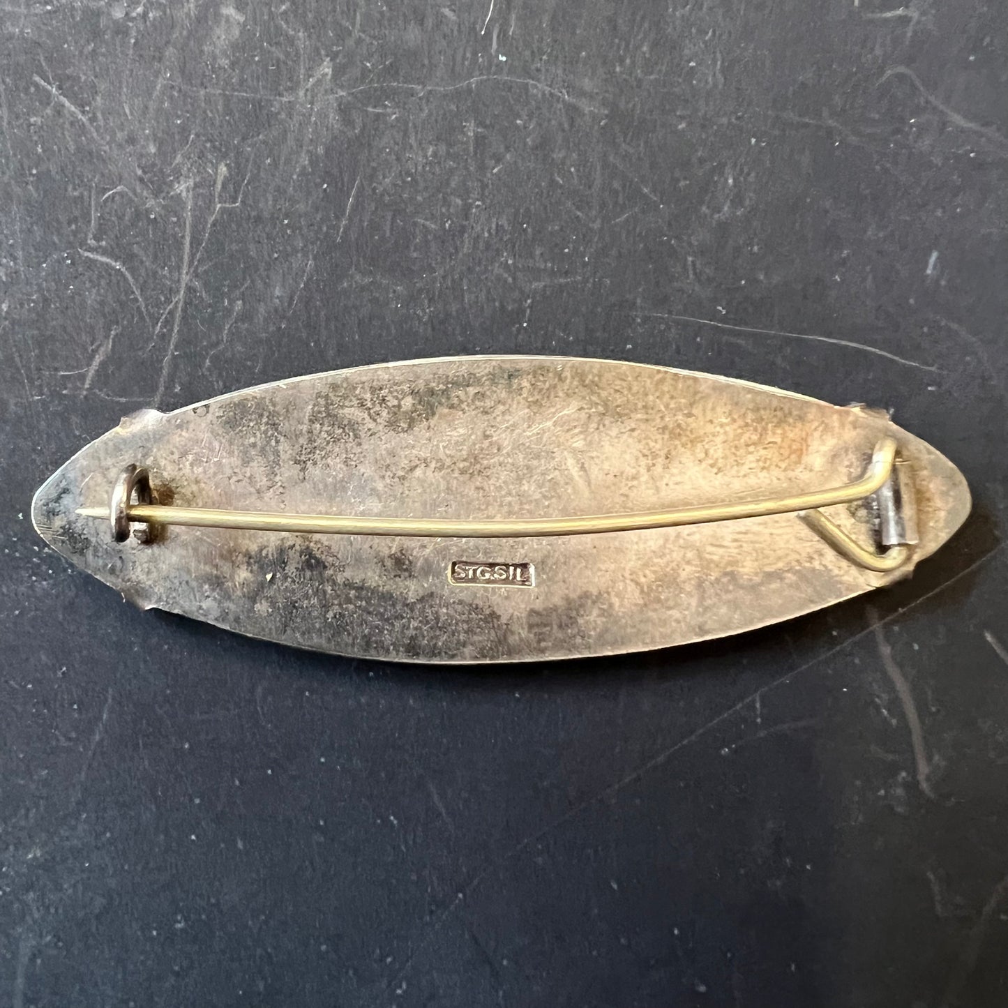 Antique Silver & Mother of Pearl Decorative Gaming Chip Brooch