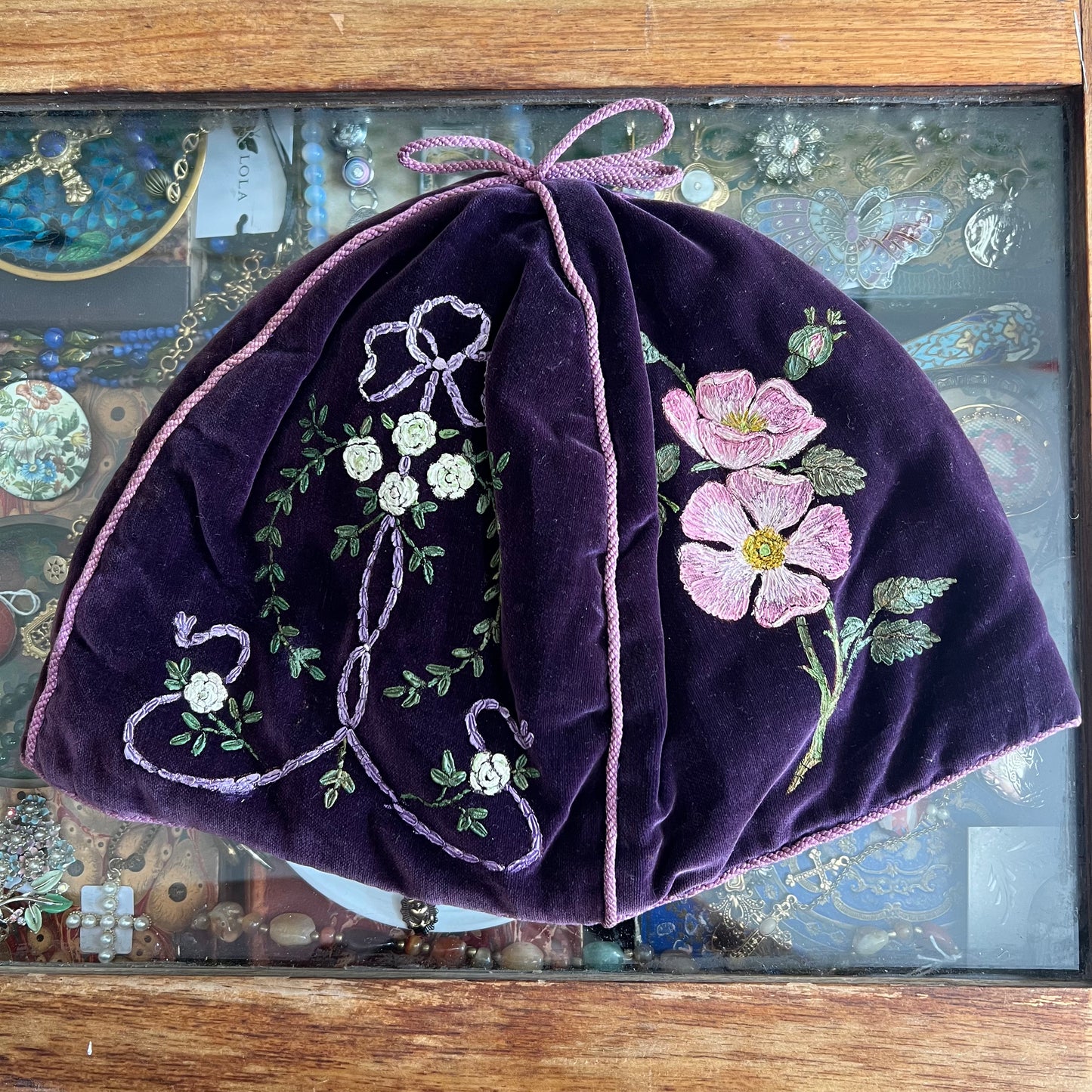 Very Special Antique Hand Painted Velvet Teapot Warmer Cosy