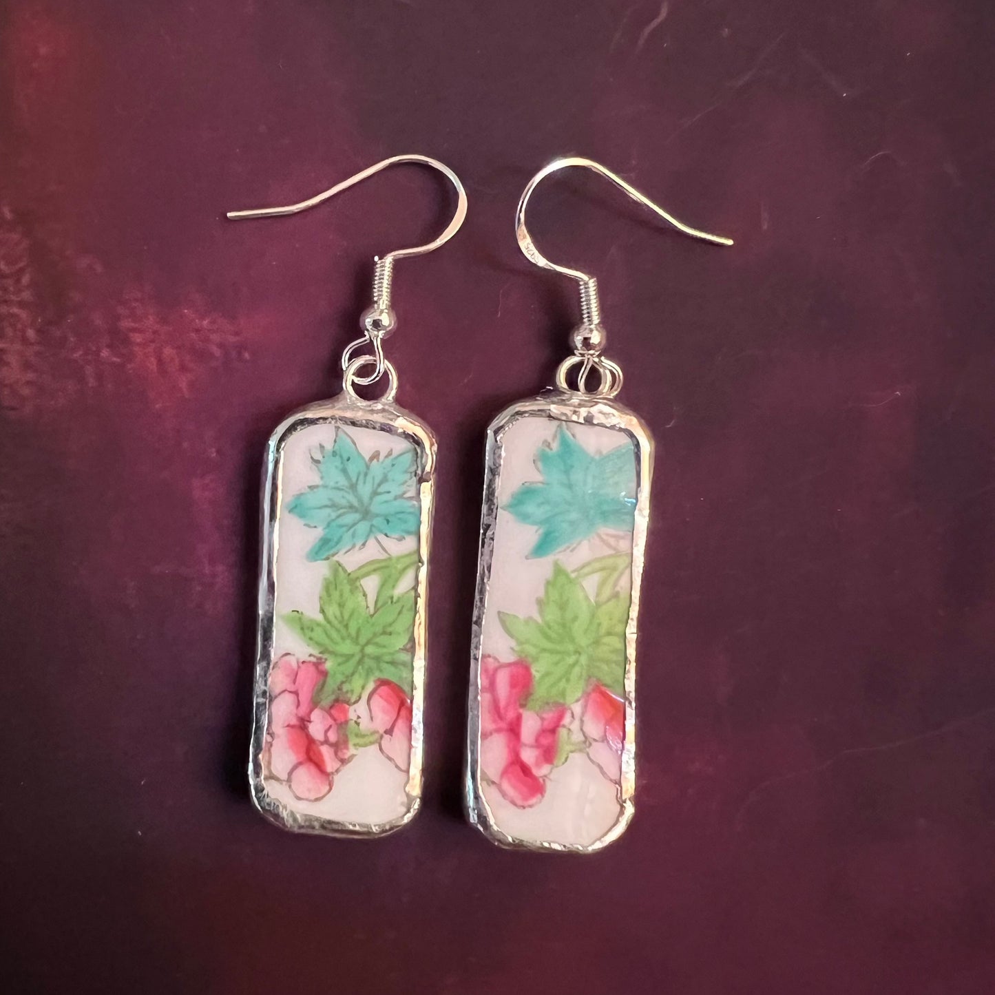 Vintage China Earrings Blooms & Leaves by Midwinter