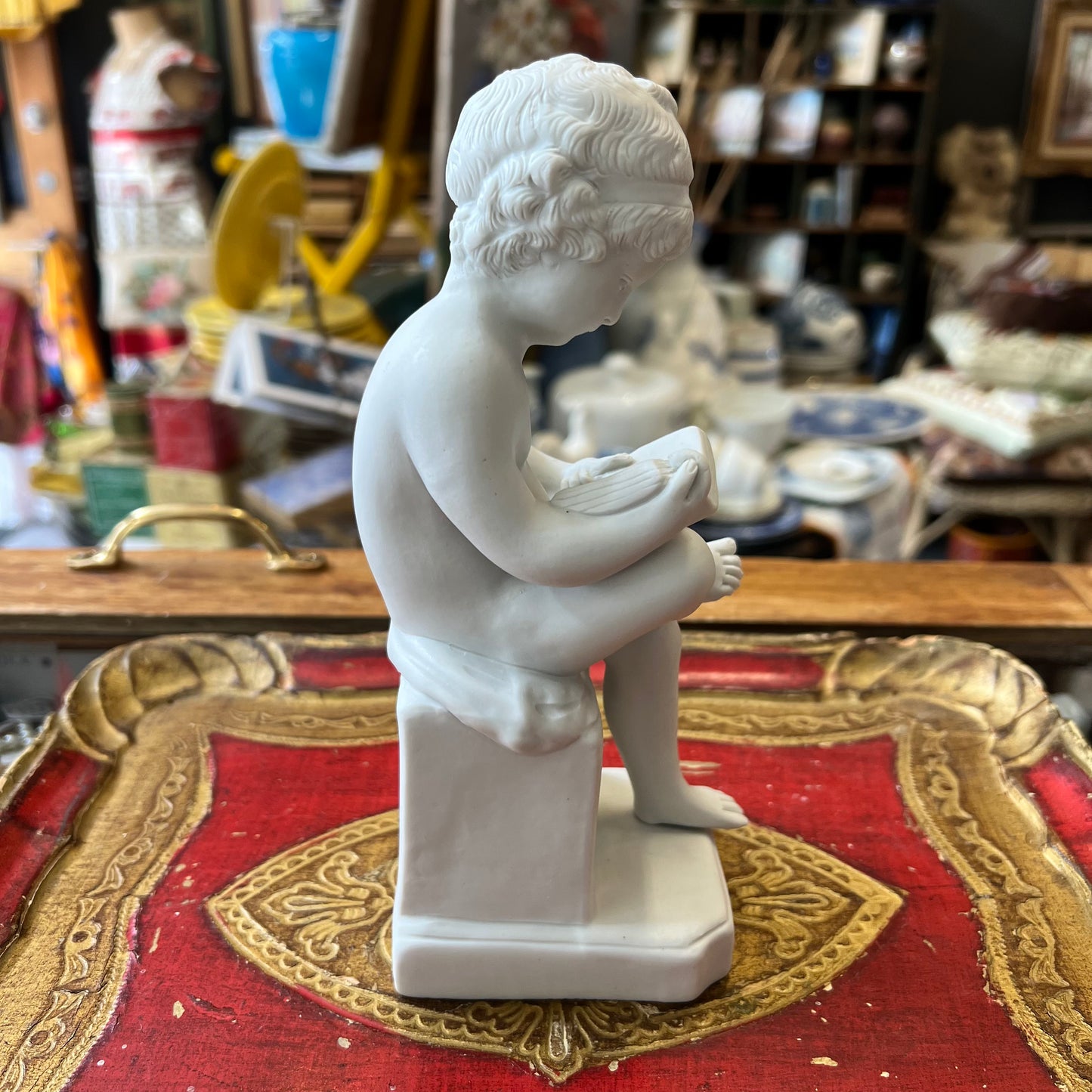 Vintage Parian Ware Seated Child Reading Statue Made in France