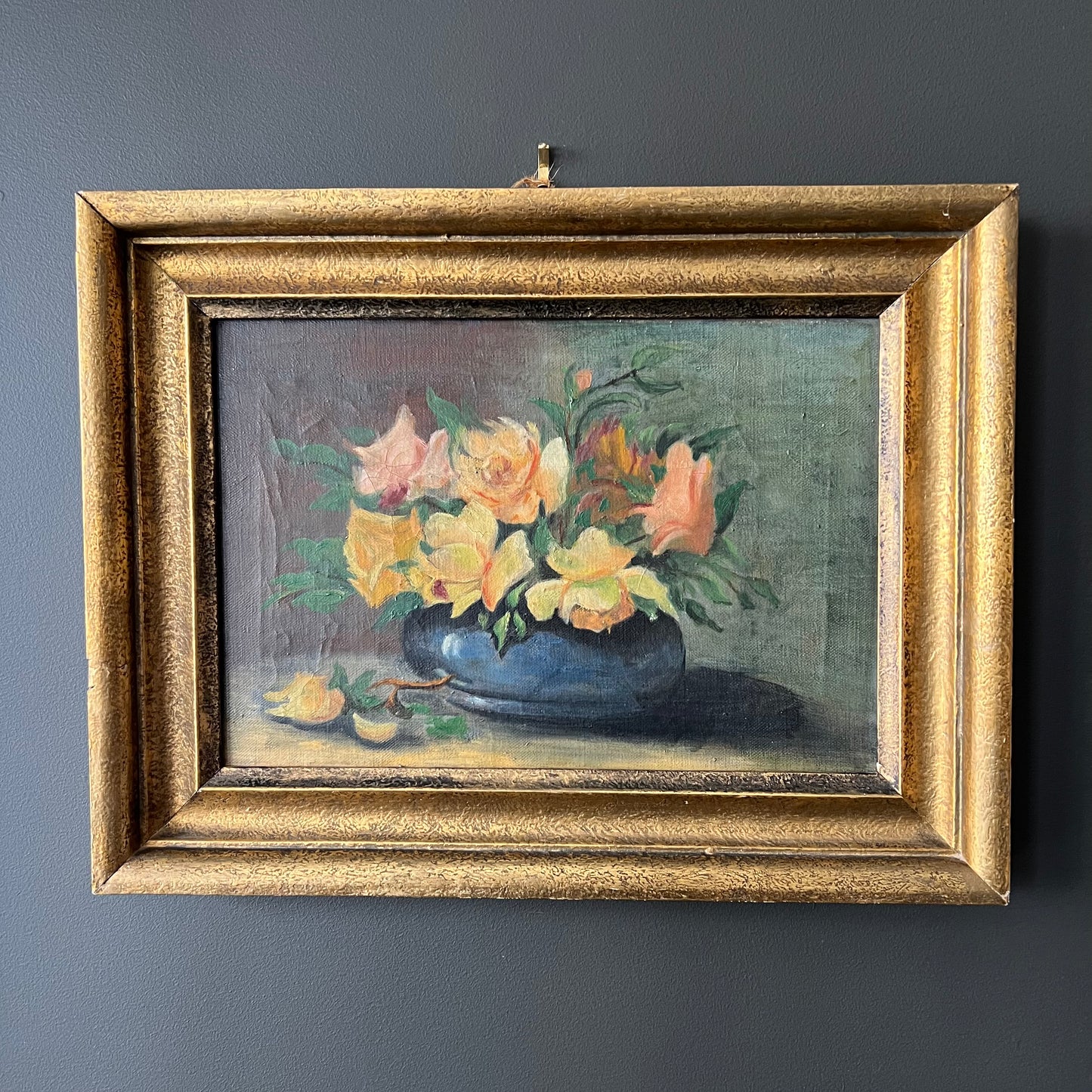 Vintage Oil Painting Still Life Pretty Pastel Roses