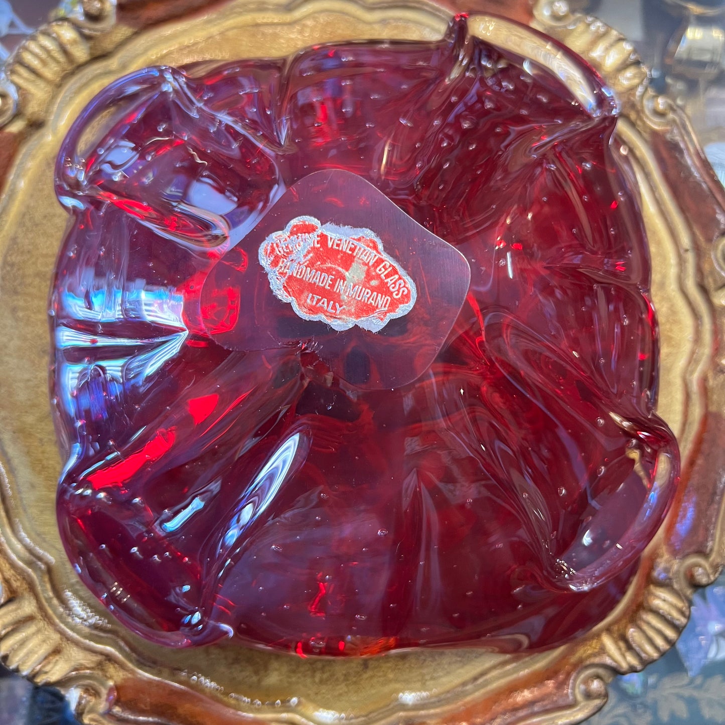 Vintage Retro Red Murano Art Glass Bowl Dish Italy
