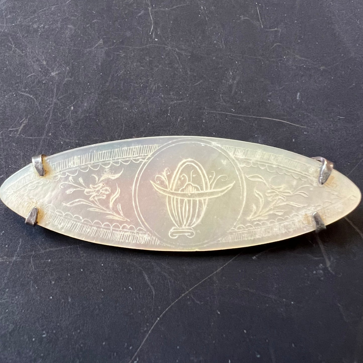 Antique Silver & Mother of Pearl Decorative Gaming Chip Brooch
