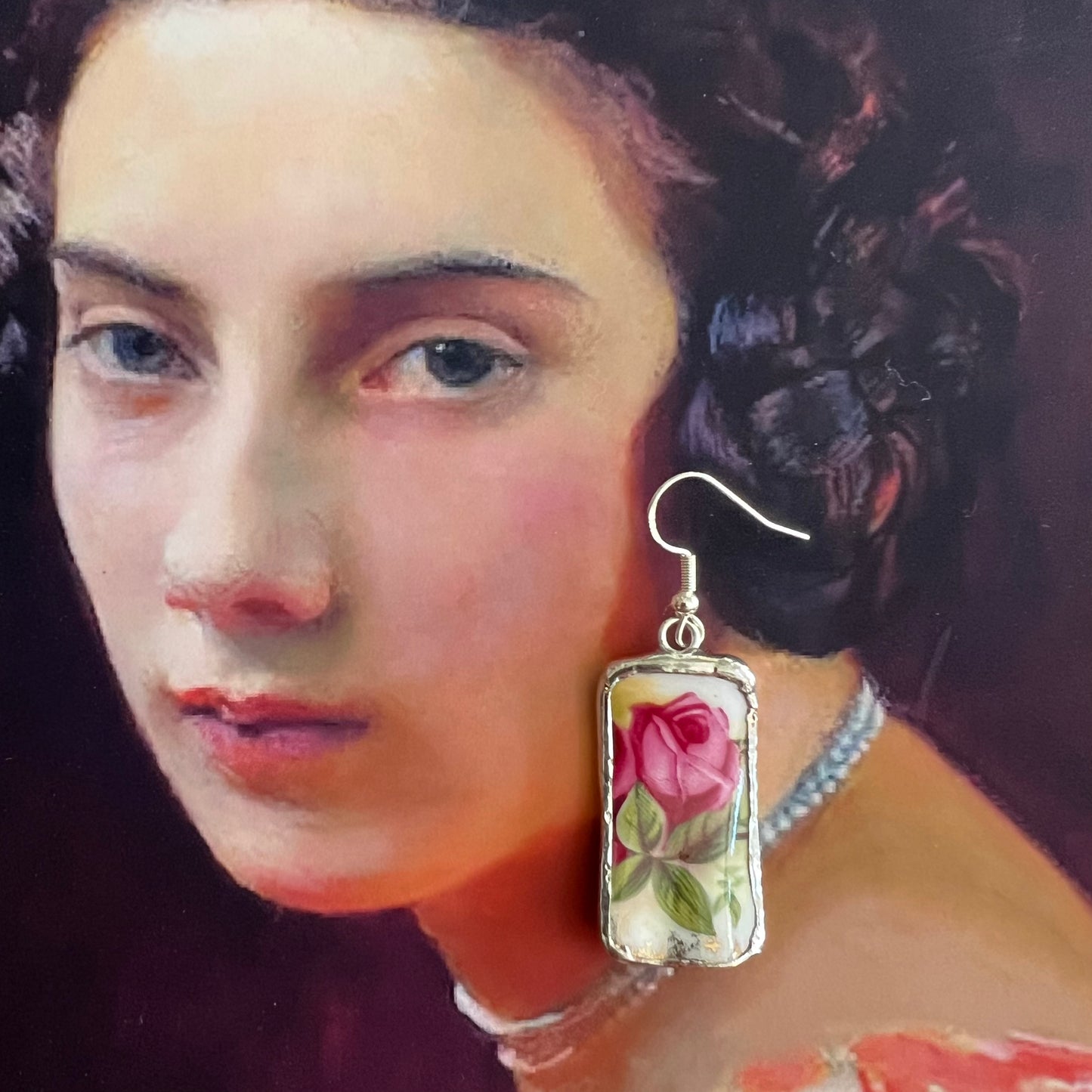 Vintage China Earrings Old Country Roses by Royal Albert