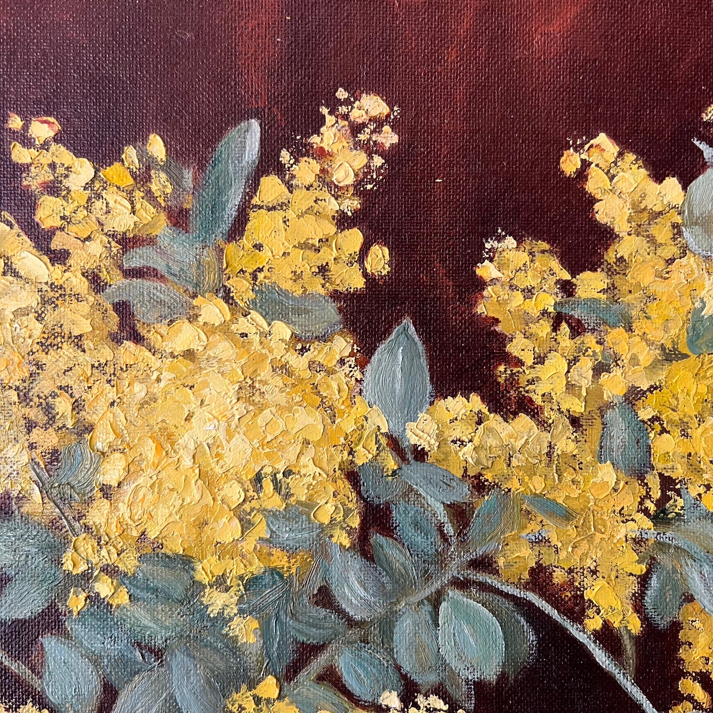 Vintage Oil Painting Still Life of Golden Wattle