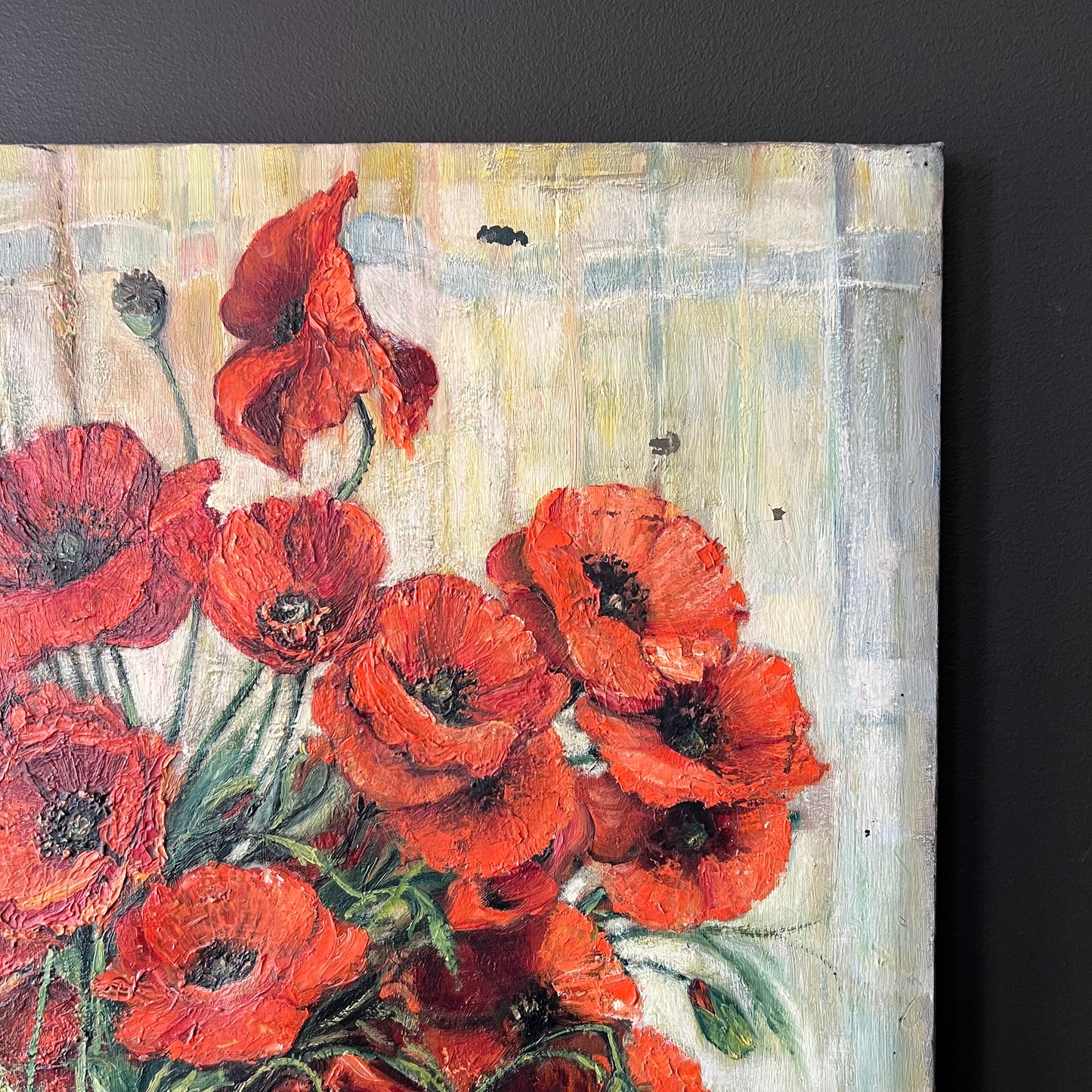Vintage Dutch Still Life Oil Painting Poppies and Cornflowers in Jug