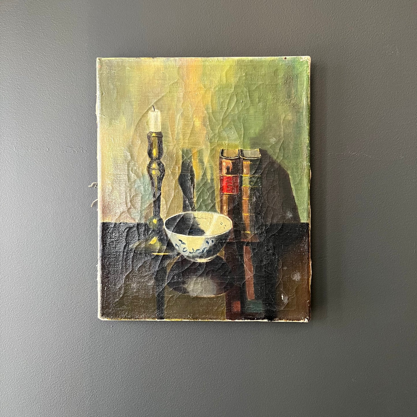 Antique Dutch Still Life Oil Painting The Bowl and the Candlestick