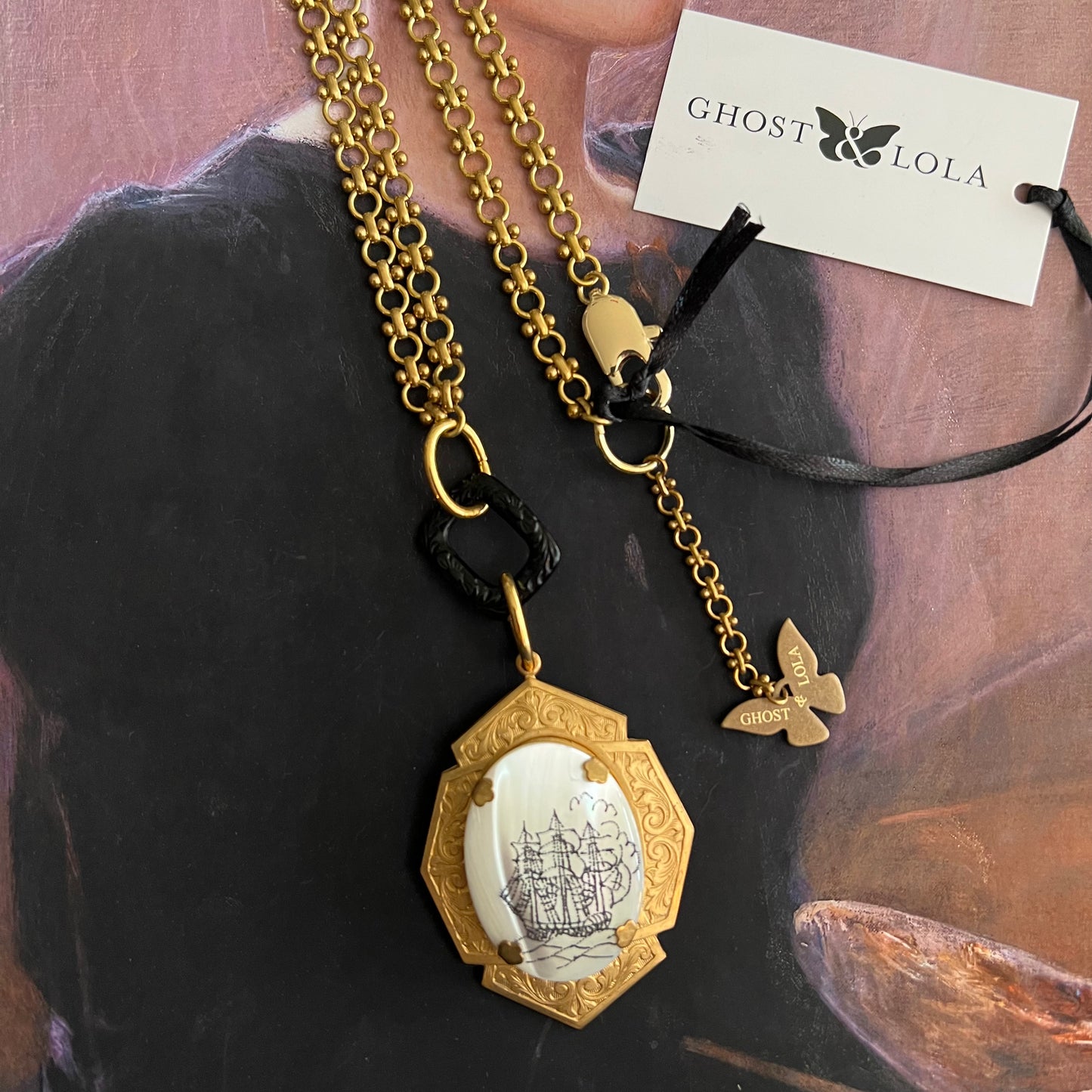 Vintage Mother of Pearl Ship Necklace