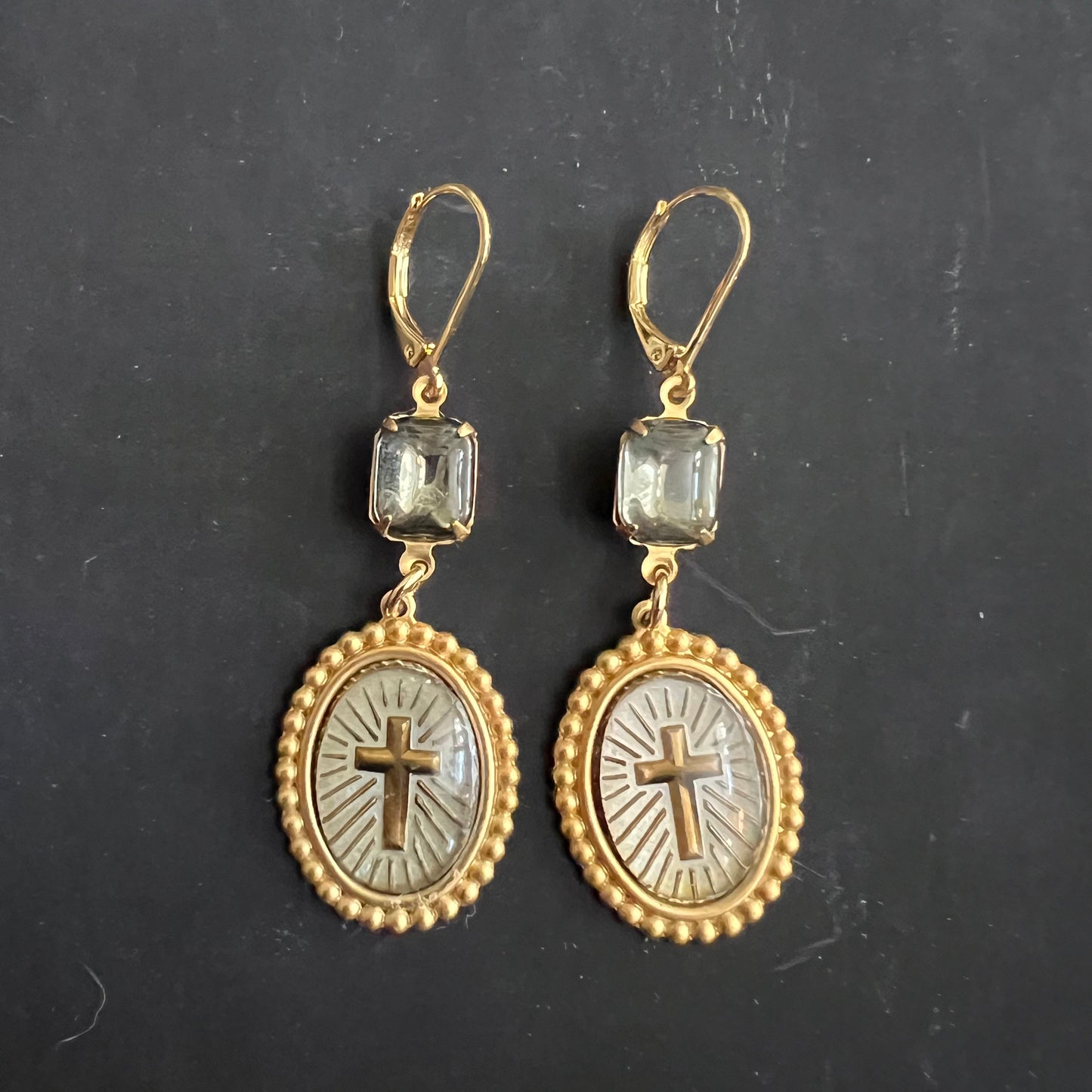 Vintage Crystal & Cross Earrings