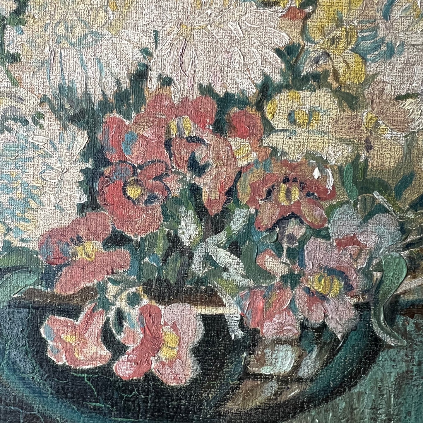 Antique Oil Painting Snapdragons & Blooms