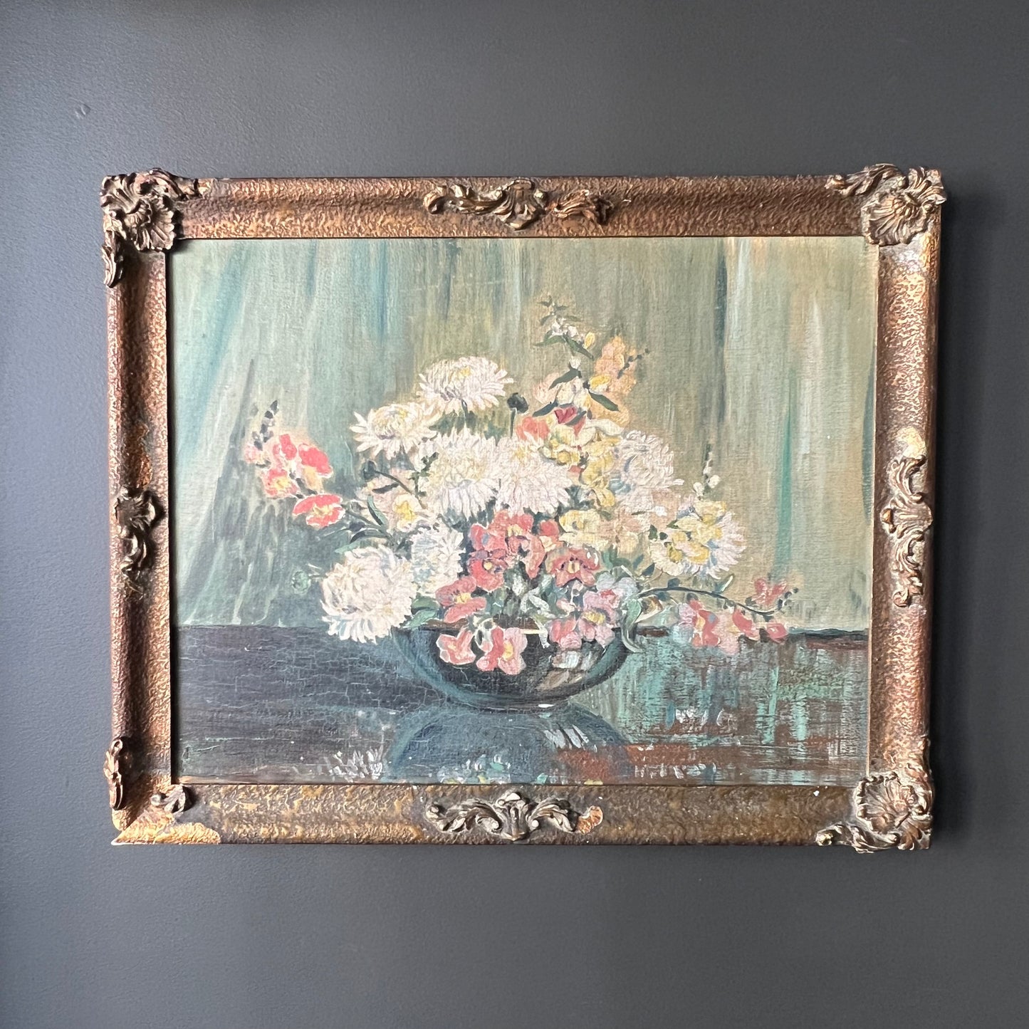 Antique Oil Painting Snapdragons & Blooms