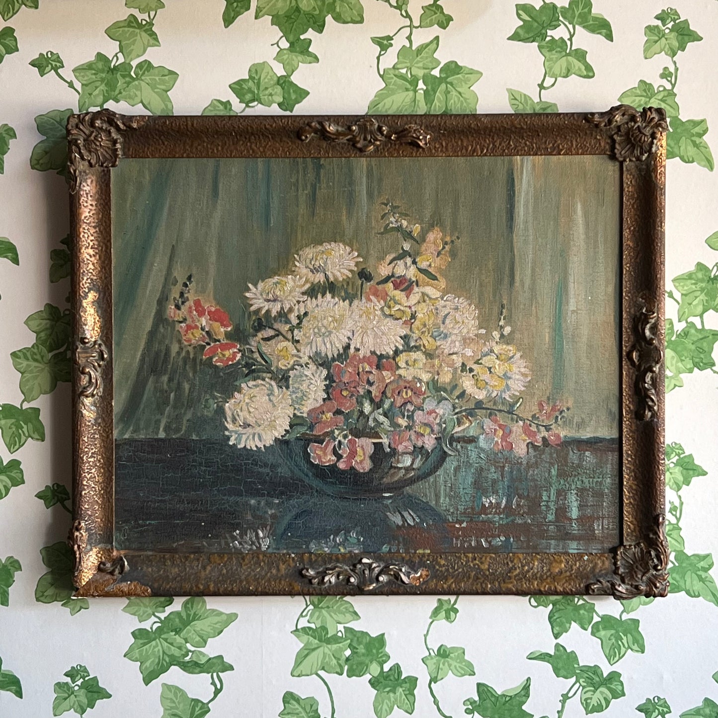 Antique Oil Painting Snapdragons & Blooms