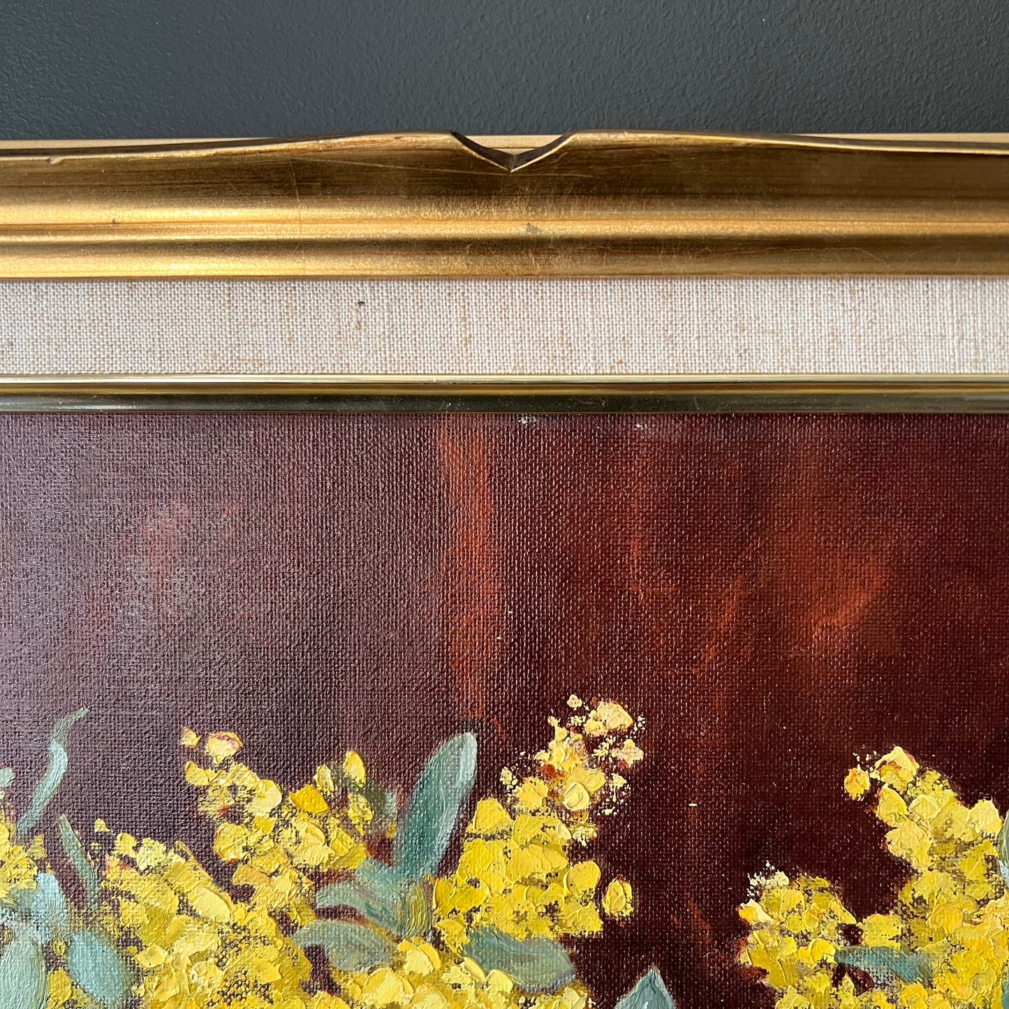 Vintage Oil Painting Still Life of Golden Wattle