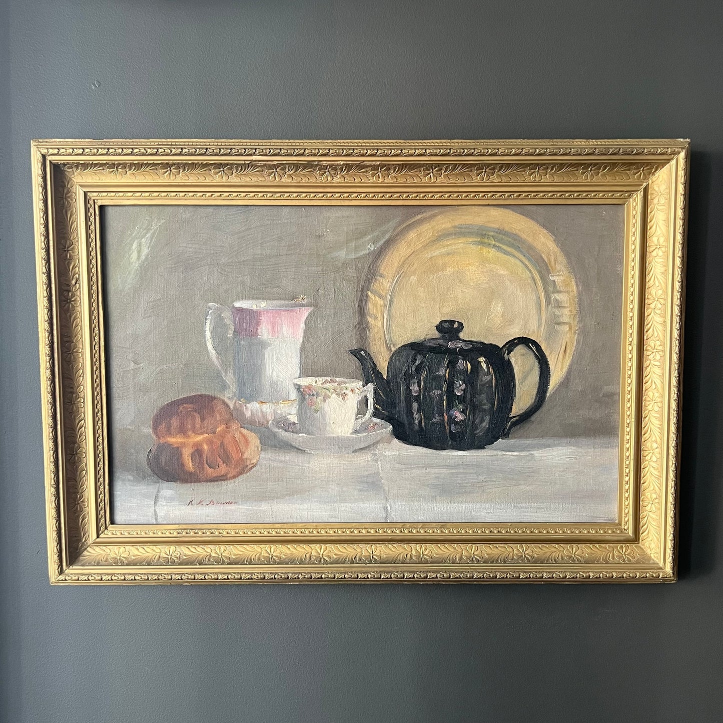 Antique Oil Painting Afternoon Tea Time