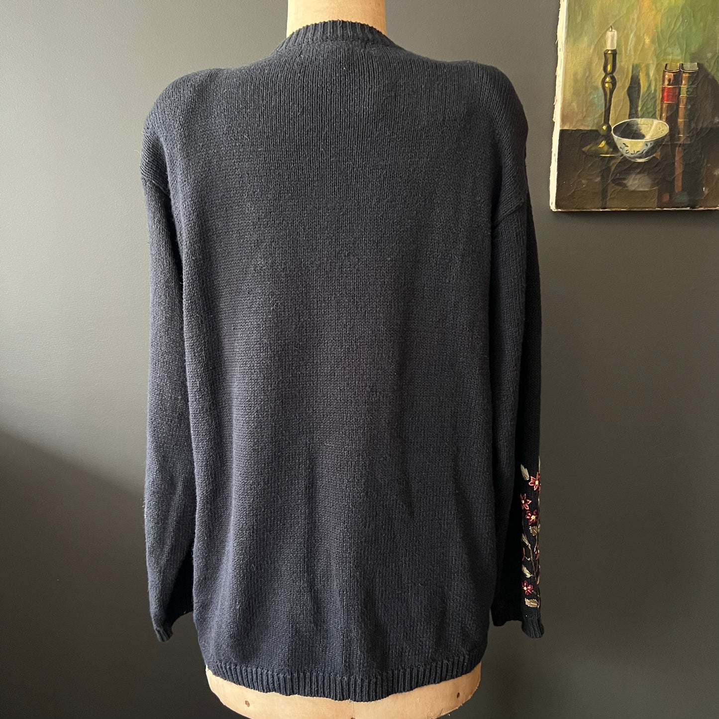 Vintage Pretty Embroidered Cotton Cardigan M