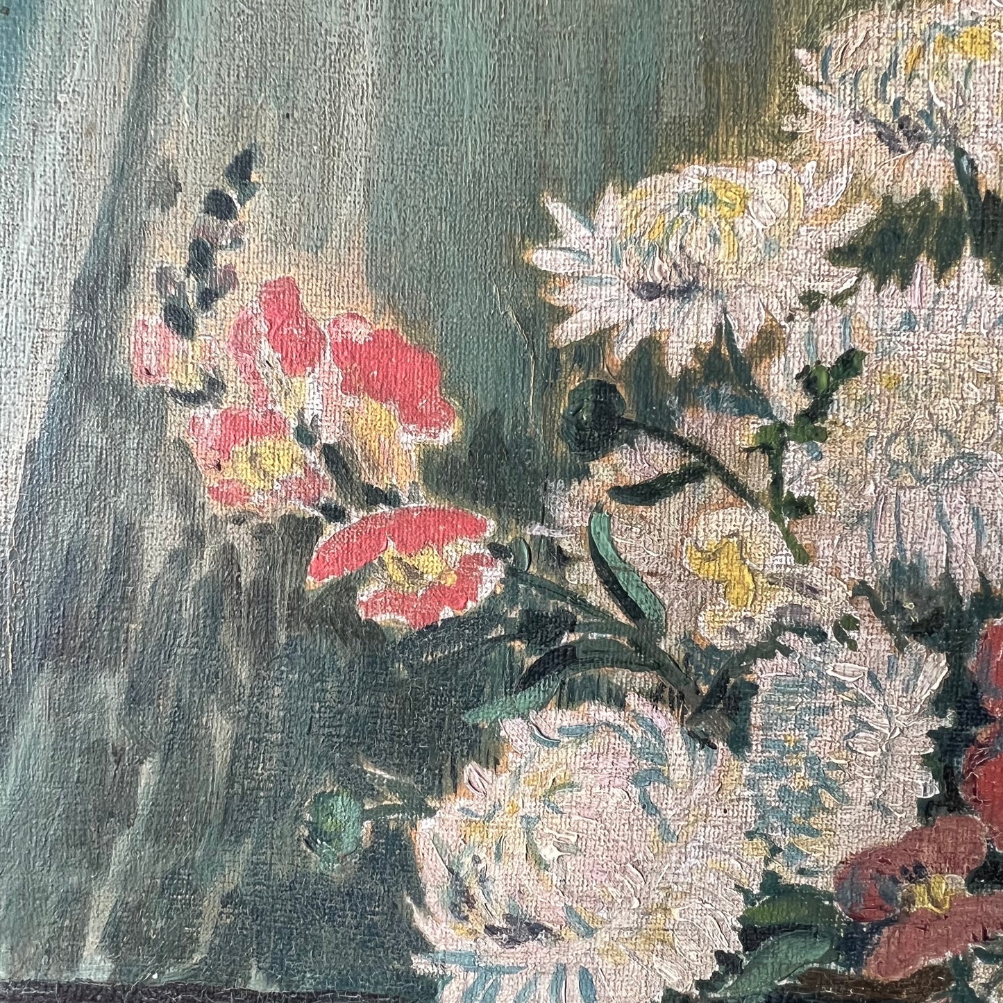 Antique Oil Painting Snapdragons & Blooms
