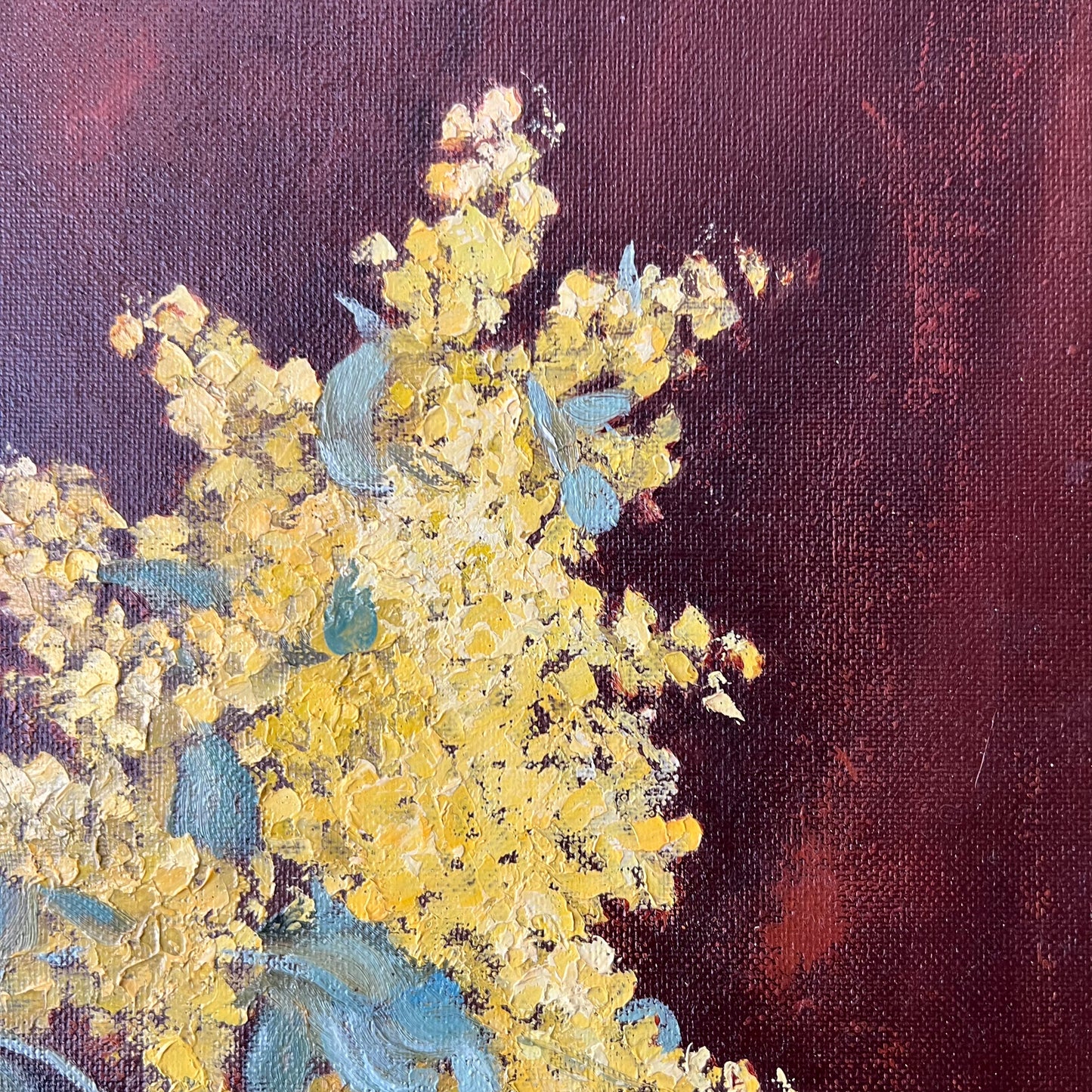 Vintage Oil Painting Still Life of Golden Wattle