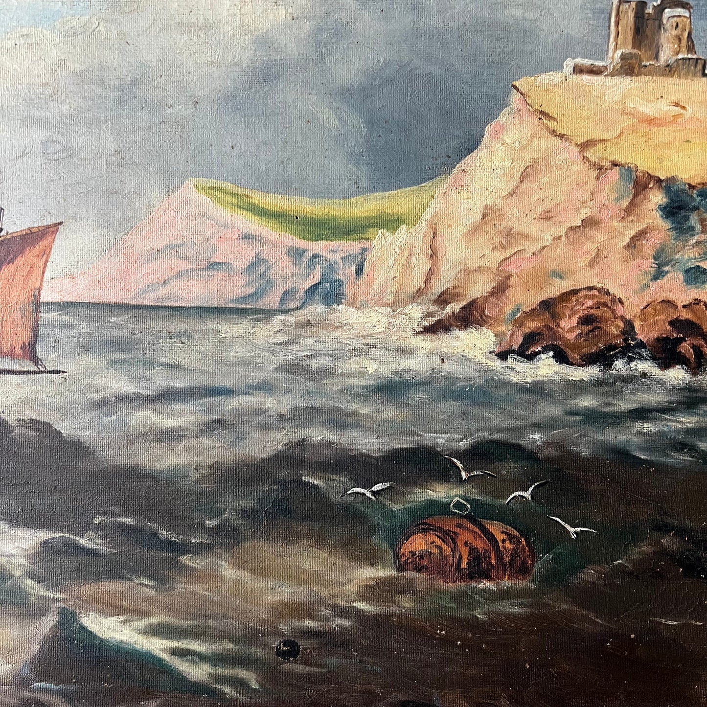 Antique Oil Painting European Seascape 1800s