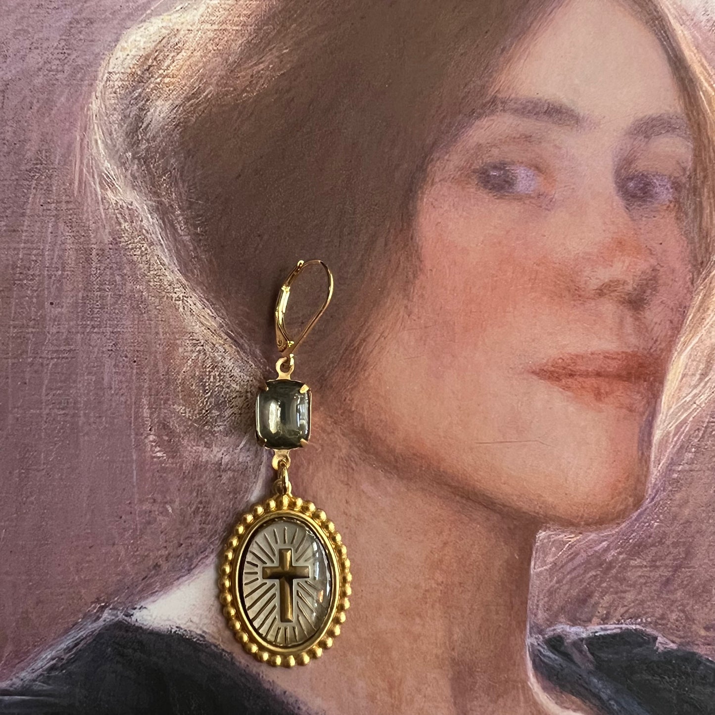 Vintage Crystal & Cross Earrings