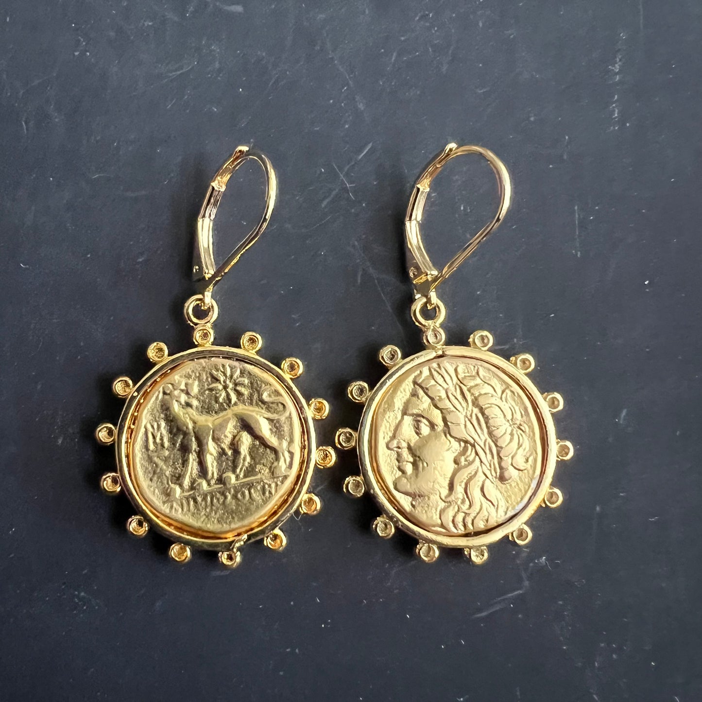 Vintage Etruscan Coin Earrings