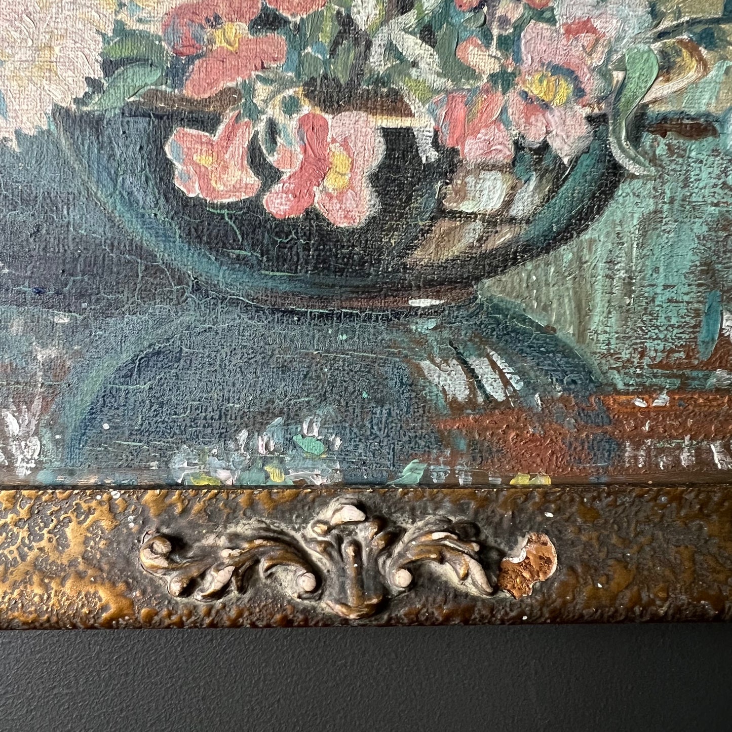Antique Oil Painting Snapdragons & Blooms