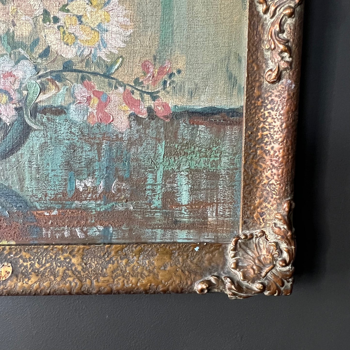 Antique Oil Painting Snapdragons & Blooms