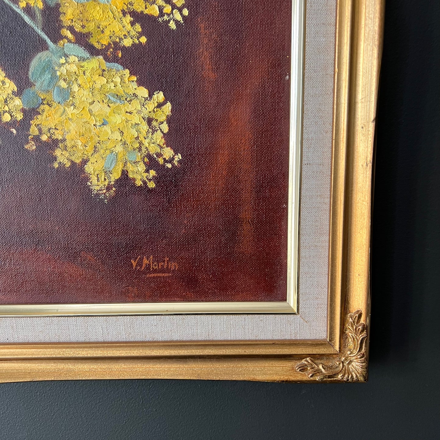 Vintage Oil Painting Still Life of Golden Wattle