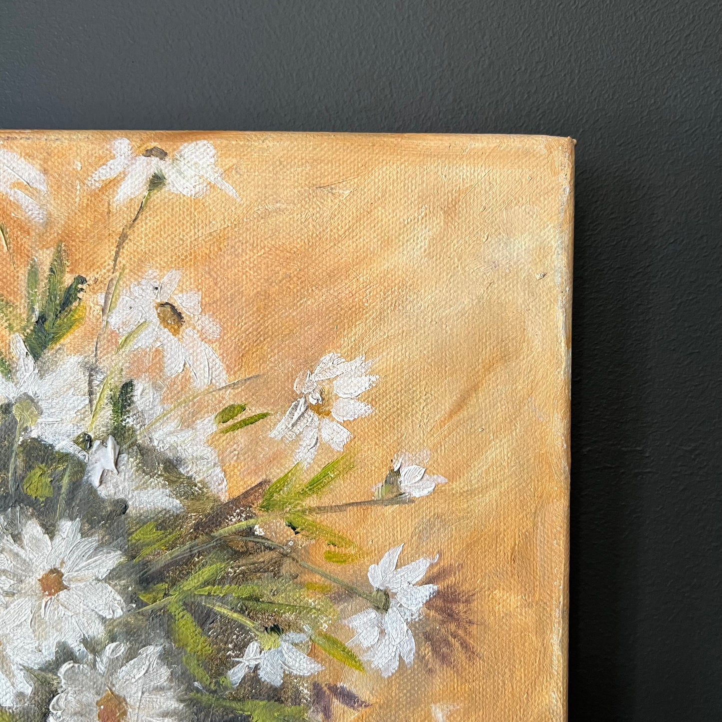 Vintage Oil Painting Still Life of Daisies and Book
