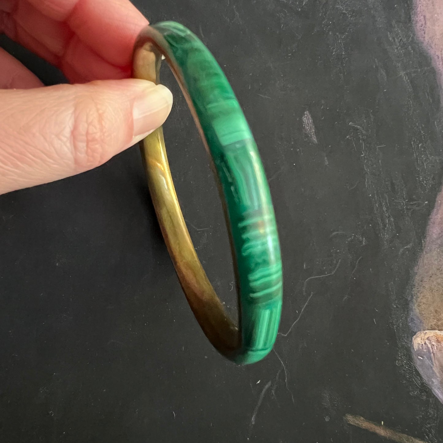 Vintage Malachite & Brass Bangle