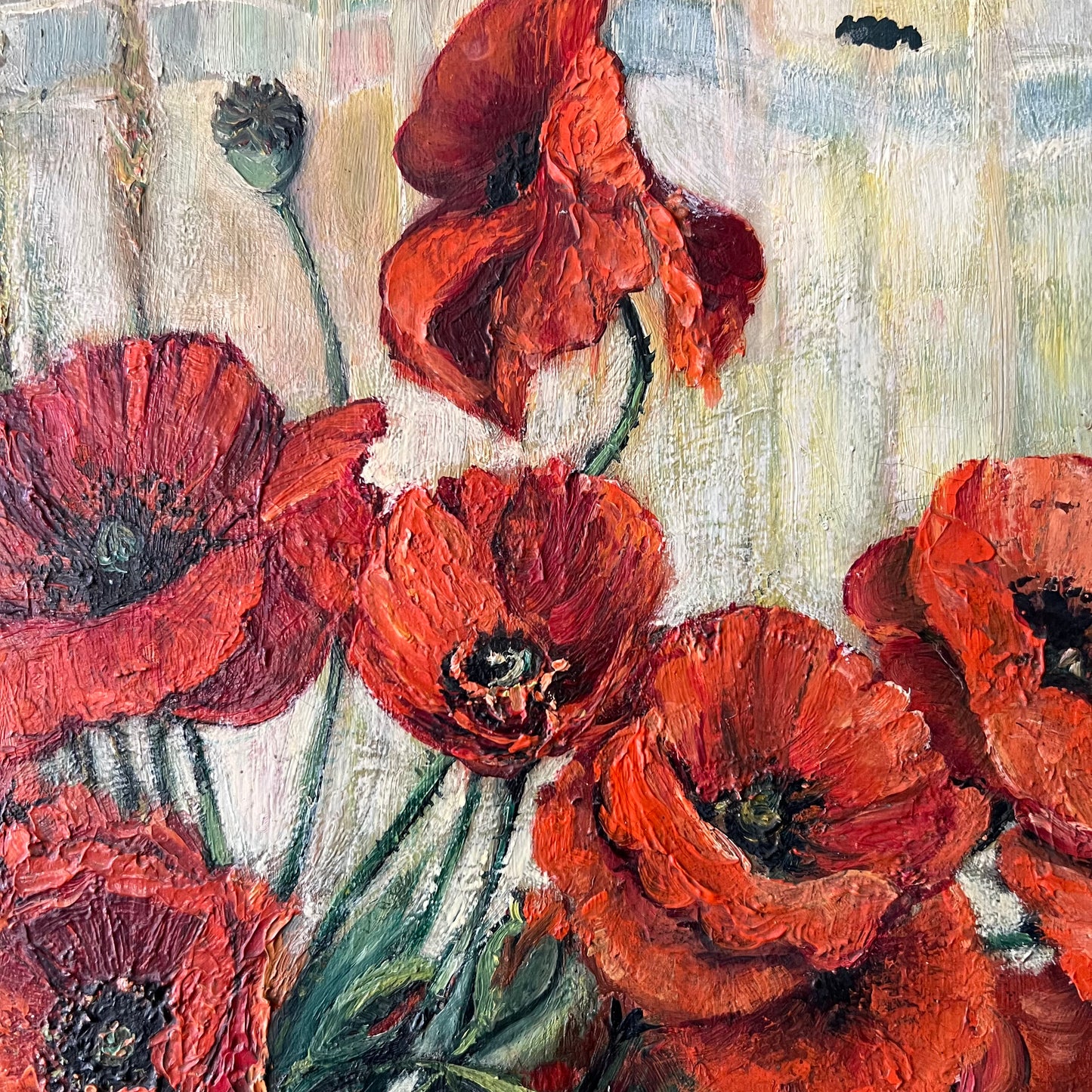Vintage Dutch Still Life Oil Painting Poppies and Cornflowers in Jug