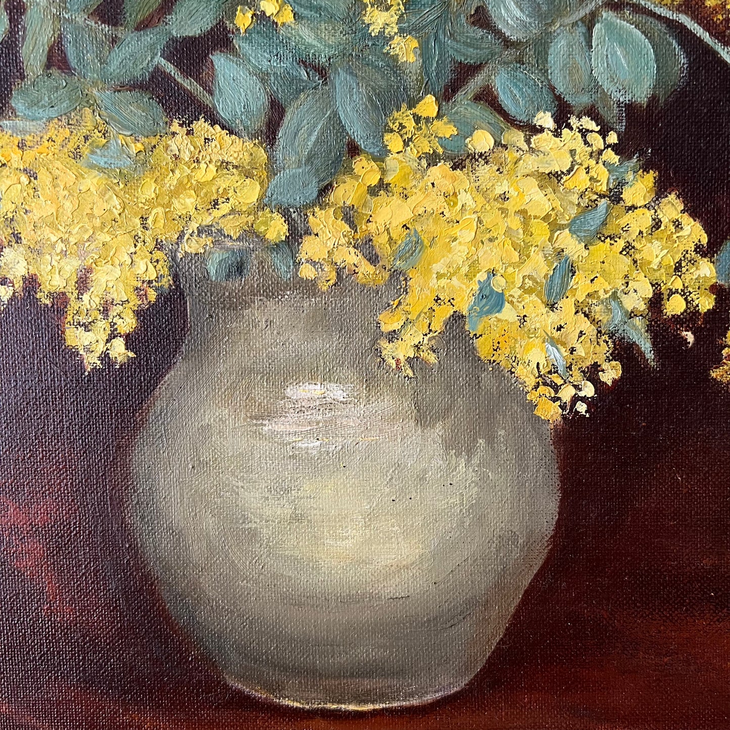 Vintage Oil Painting Still Life of Golden Wattle