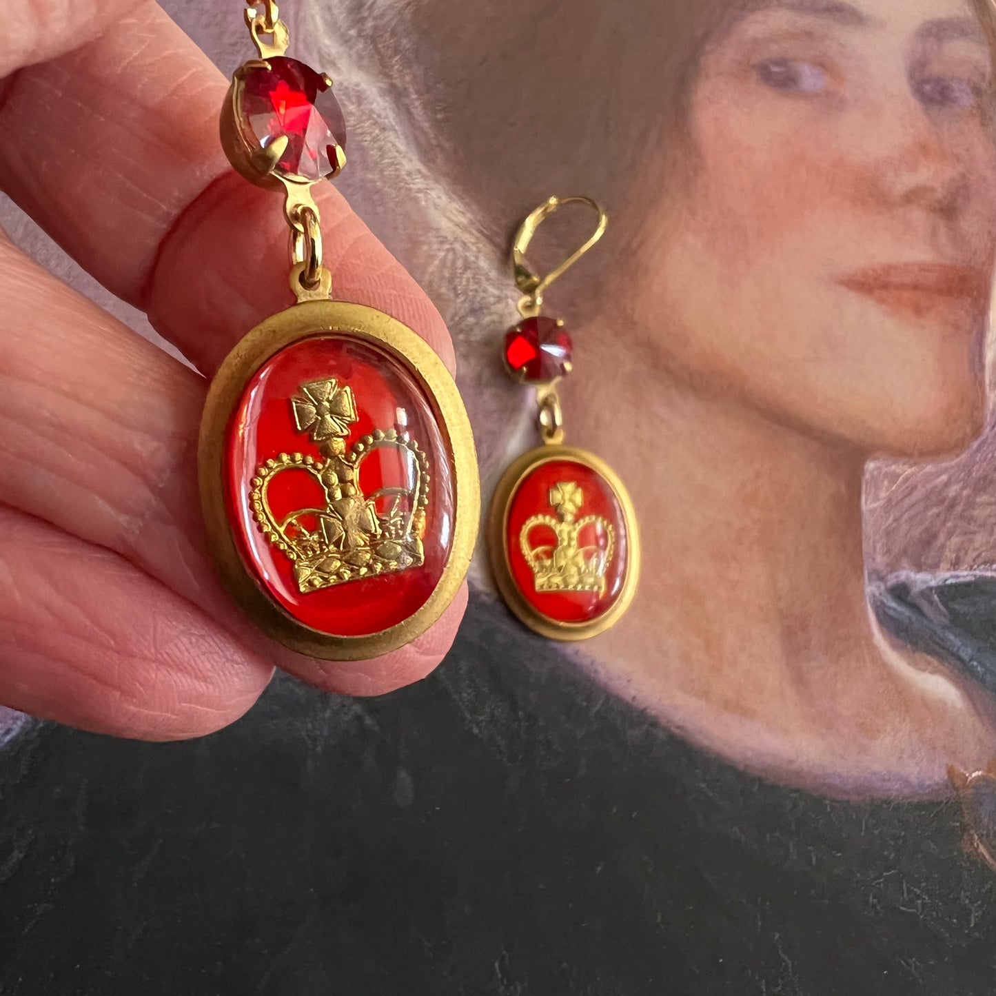 Regal Red Crown Earrings