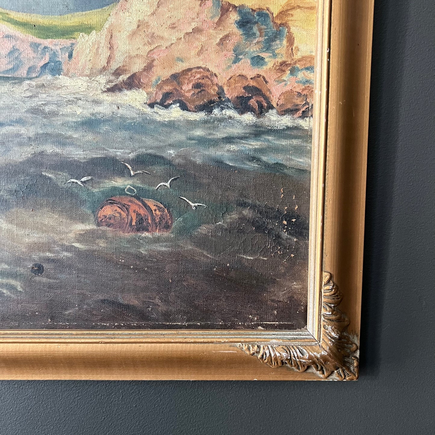 Antique Oil Painting European Seascape 1800s