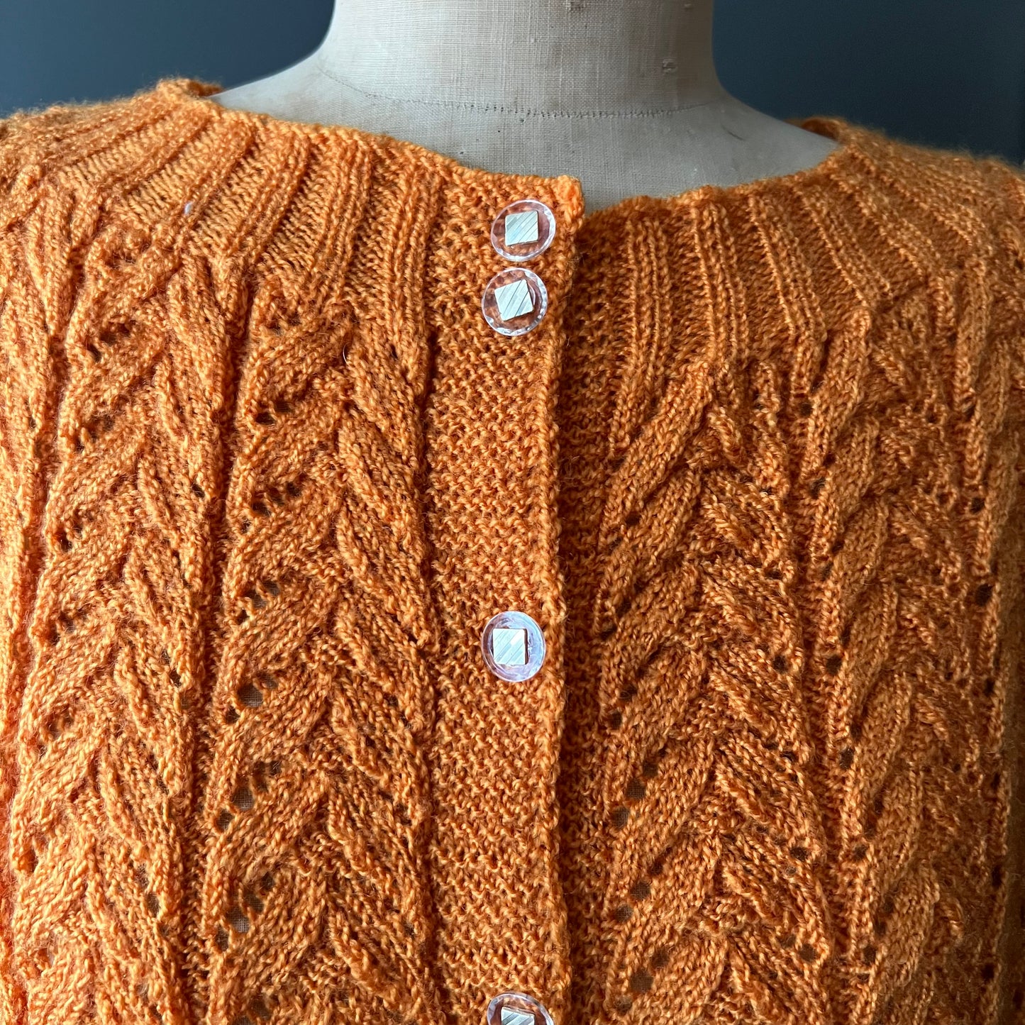 Vintage Beautiful Fine Handknit Pumpkin Orange Cardigan