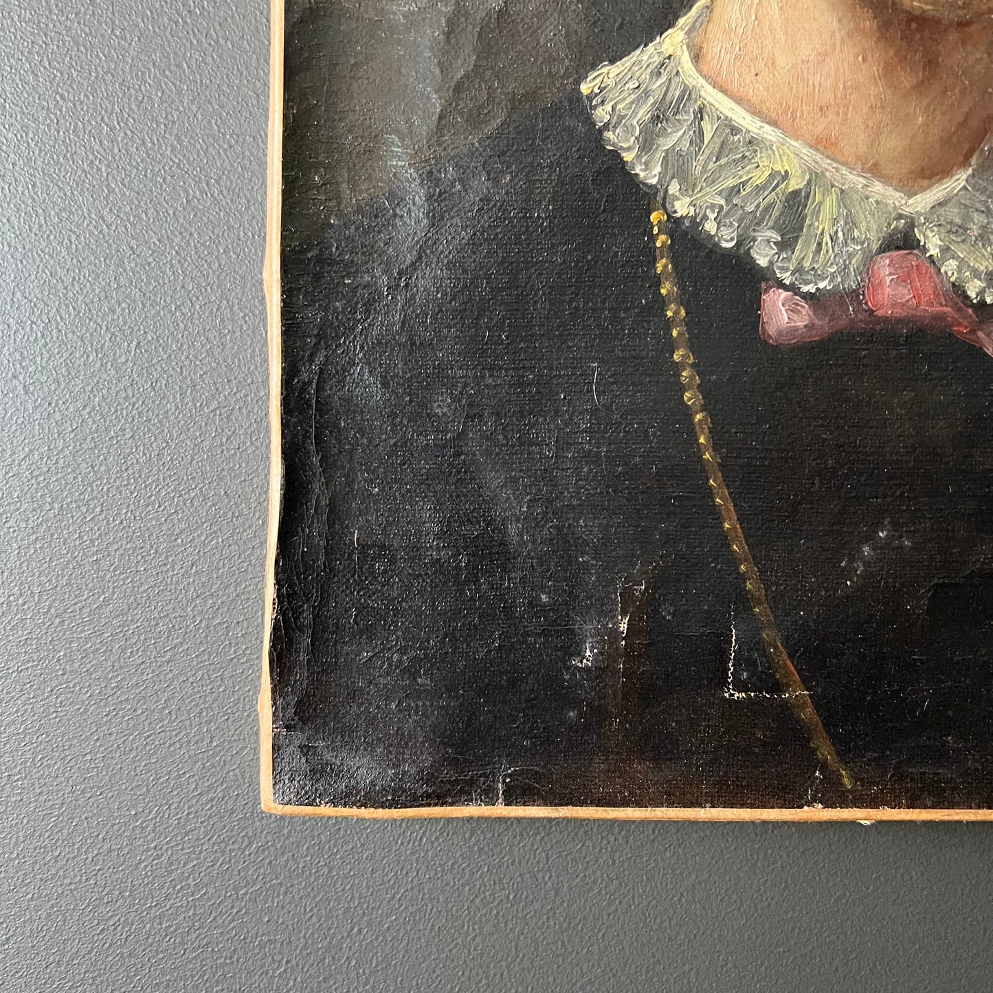Antique French Oil Painting Portrait of Girl with Blue Bows 1800s