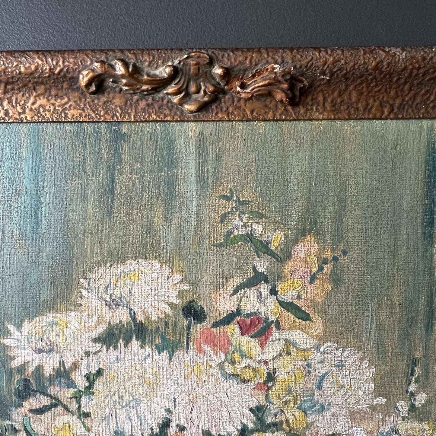 Antique Oil Painting Snapdragons & Blooms