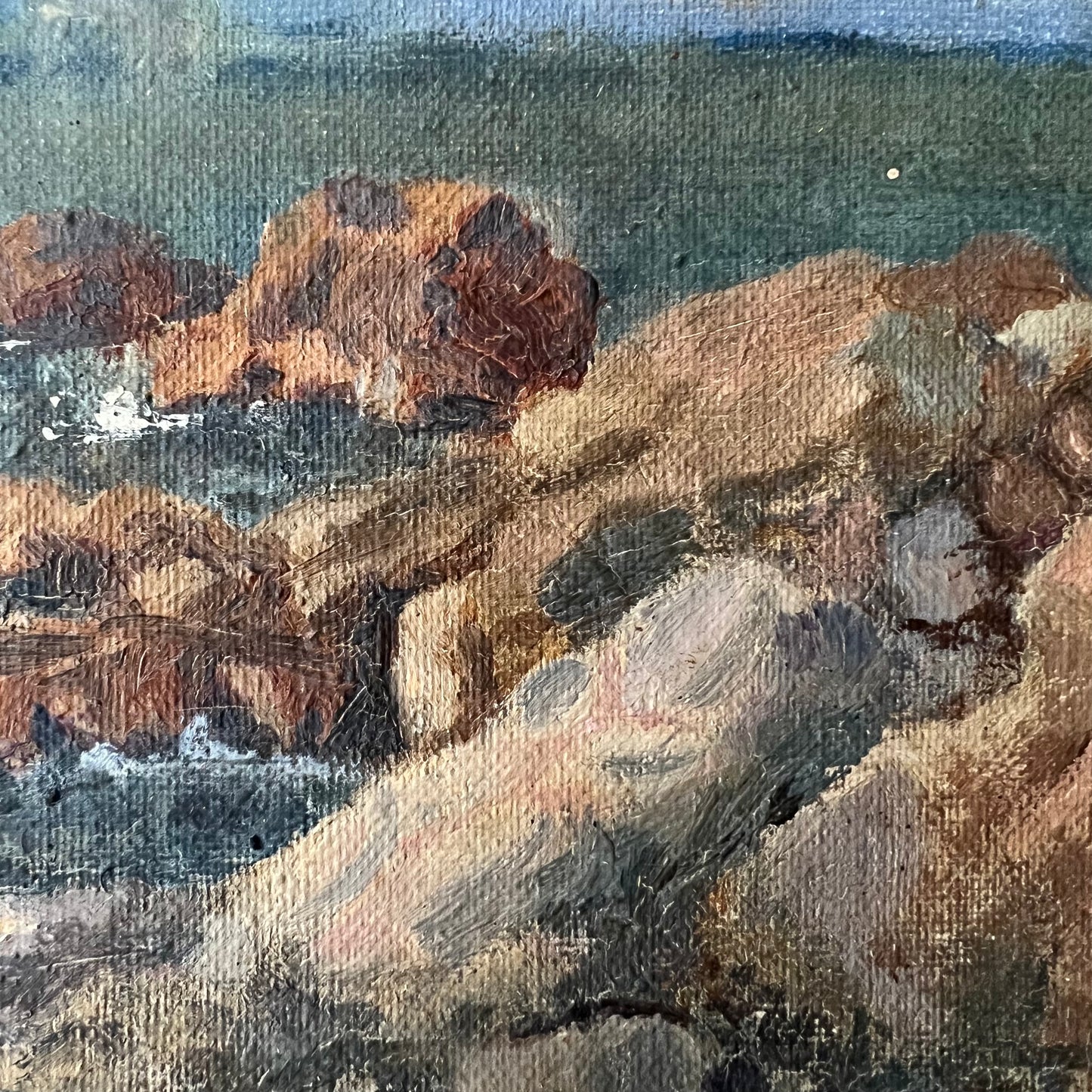 Antique Oil Painting The Rocky Seashore