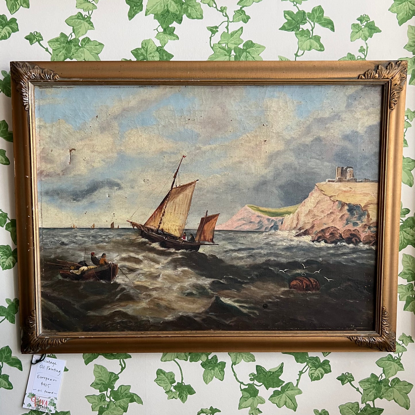 Antique Oil Painting European Seascape 1800s