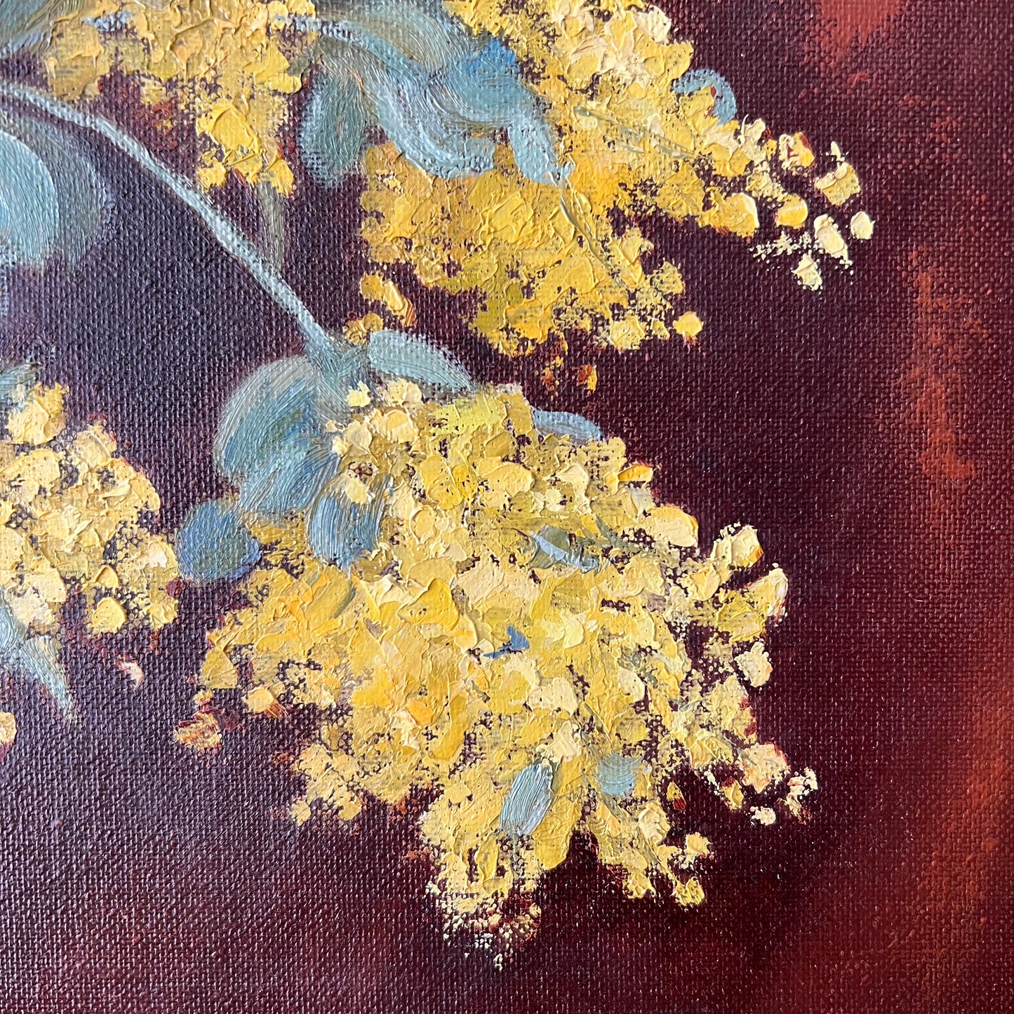 Vintage Oil Painting Still Life of Golden Wattle