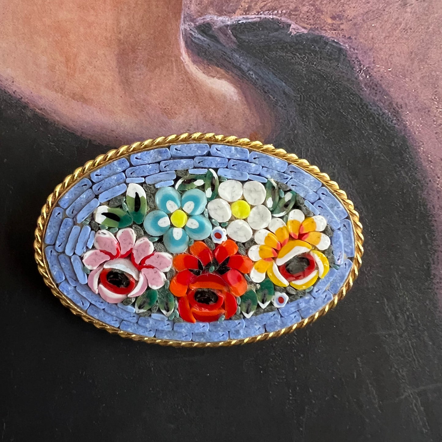 Vintage Micro Mosaic Brooch Daisy & Rose