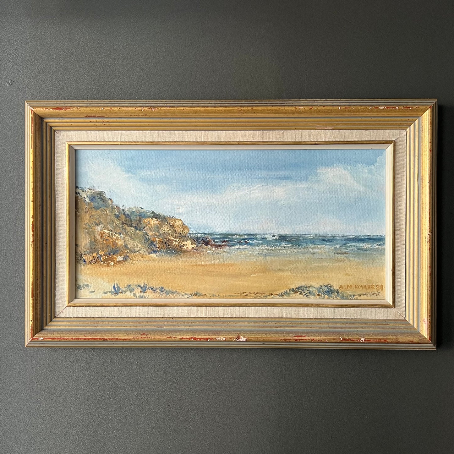 Vintage Landscape Oil Painting At the Beach