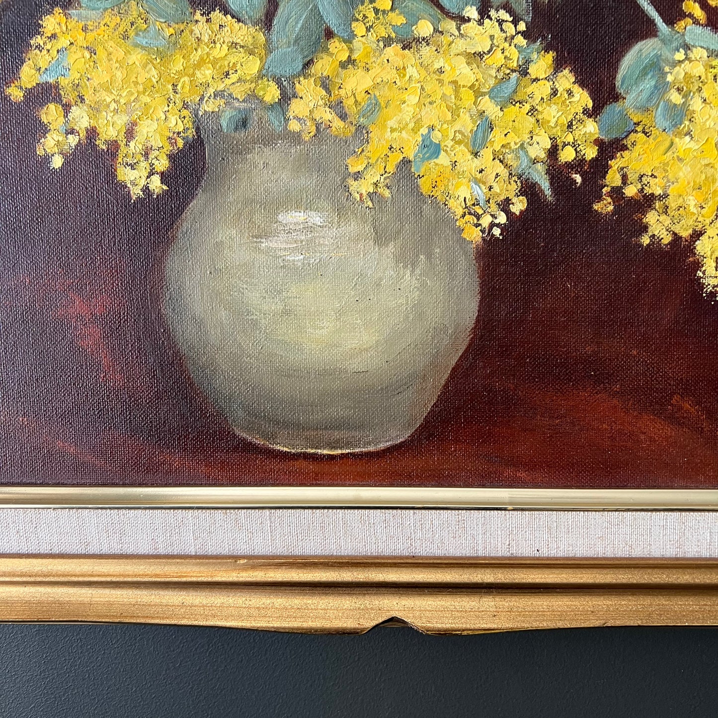 Vintage Oil Painting Still Life of Golden Wattle