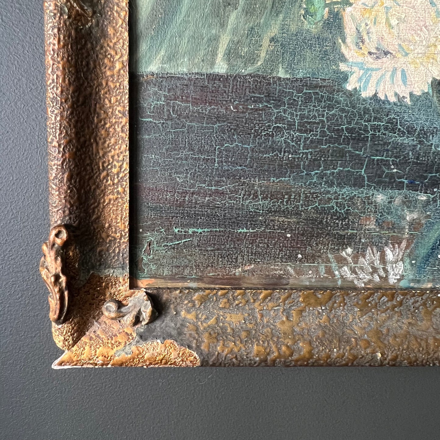 Antique Oil Painting Snapdragons & Blooms