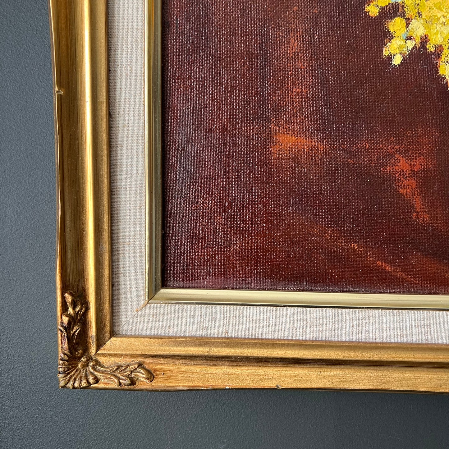 Vintage Oil Painting Still Life of Golden Wattle