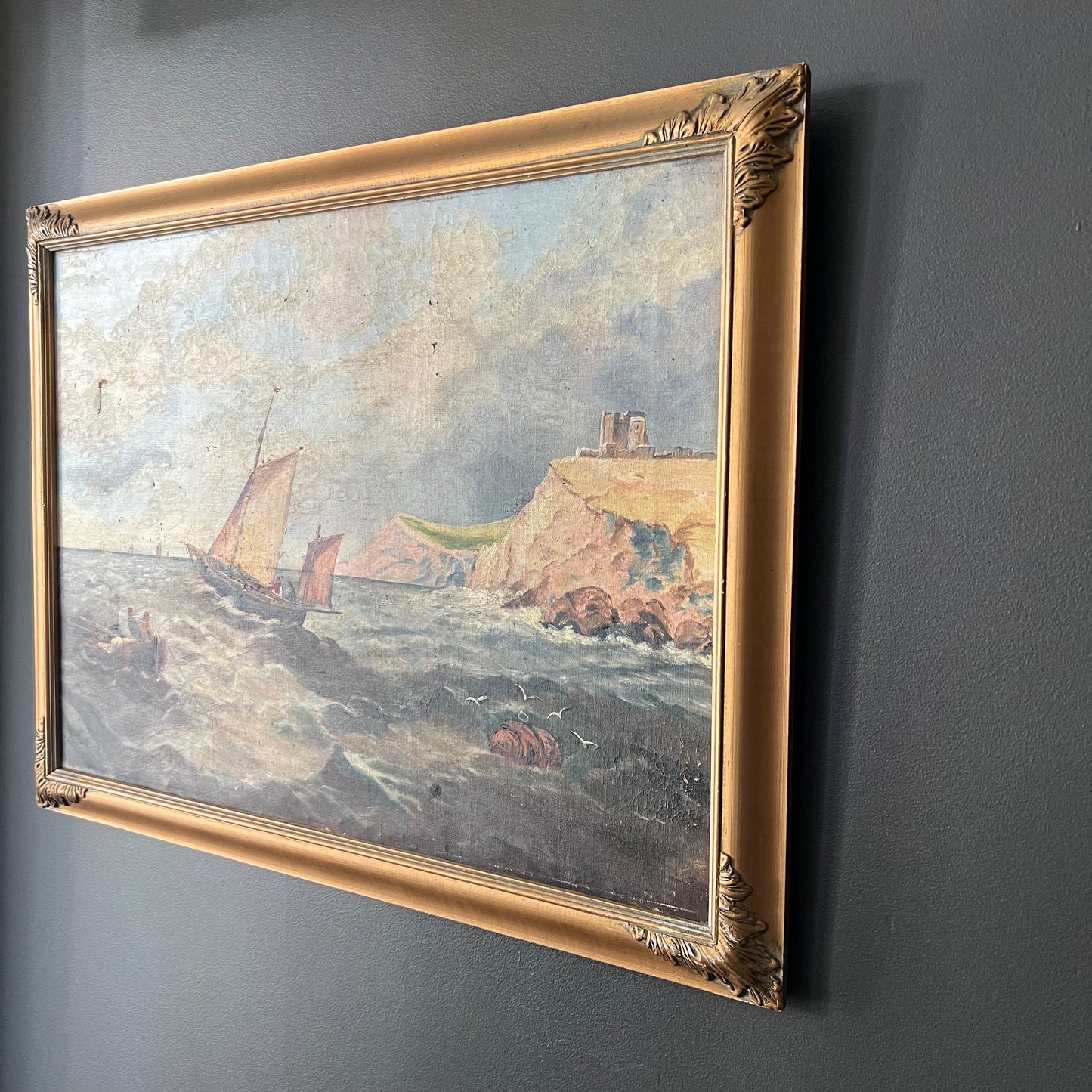 Antique Oil Painting European Seascape 1800s
