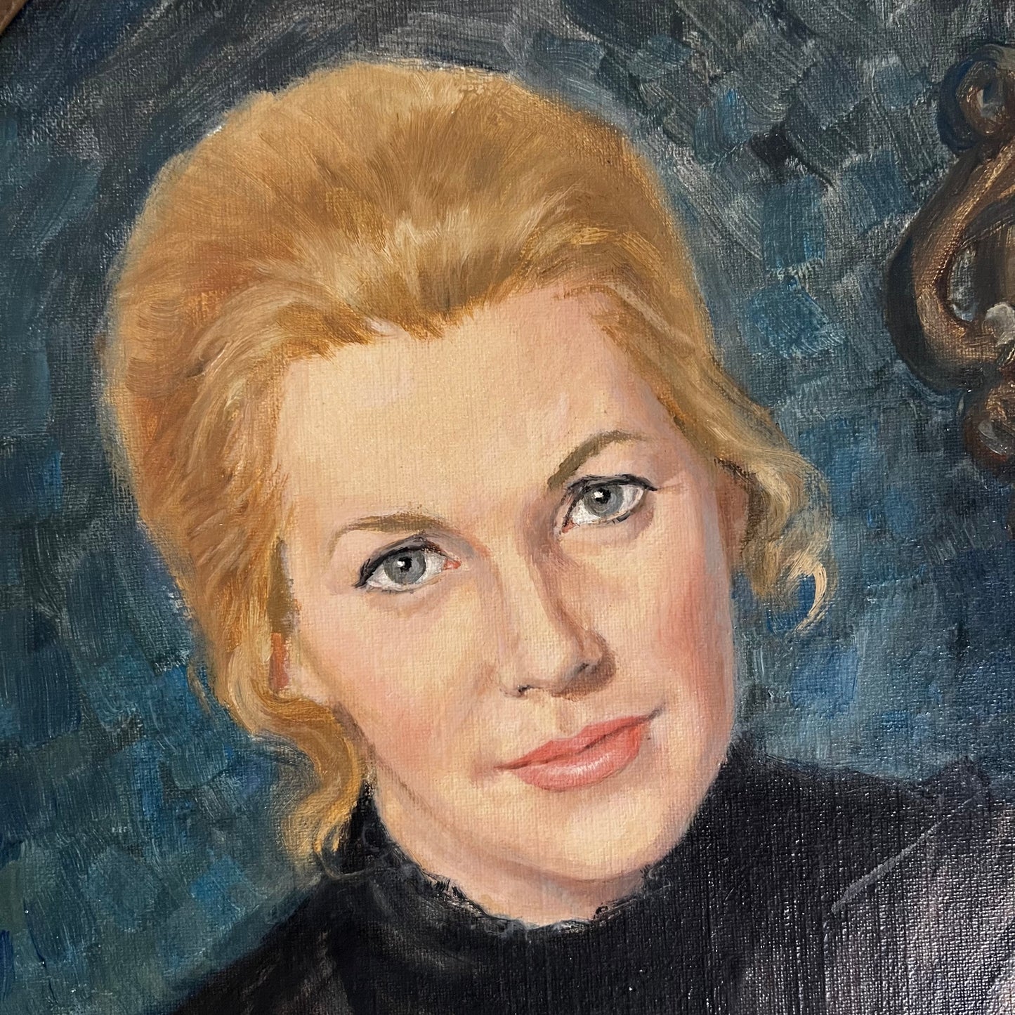 Vintage Oil Painting Portrait Retro Glam Blonde Woman 1970